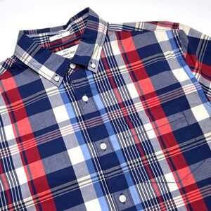 Hawker Rye Mens Slim Fit Plaid Button Down Shirt Red White Blue Size M Tall